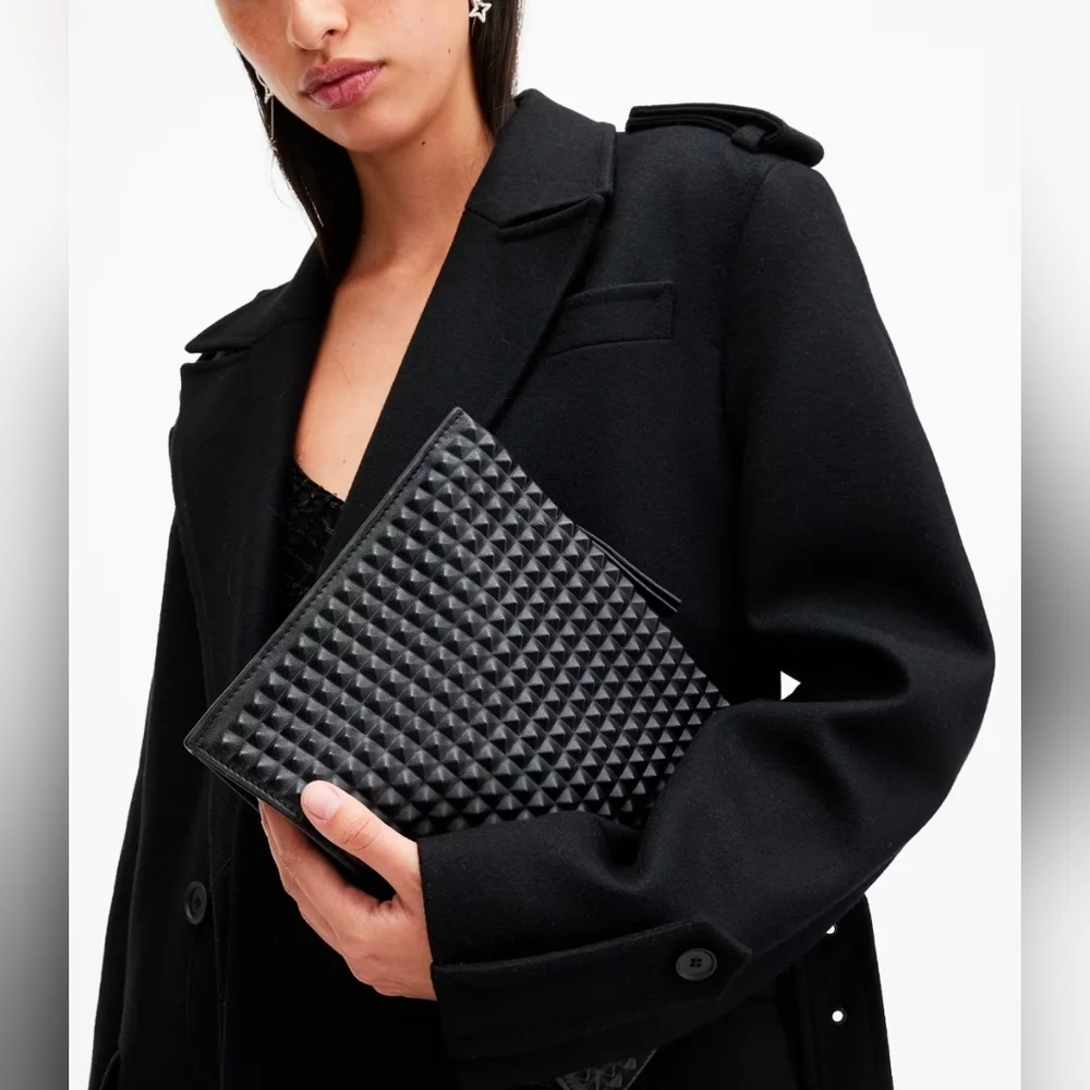 All SAINTS Bettina BLACK Studded Leather Clutch Bag. NEW NO TAG
